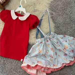 Love and Grow school skirt and shirt Red and Blue Kids Matching Set